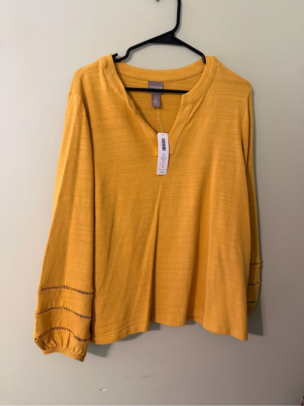 Chico's Mustard Split-Neck Long Sleeve Knit Top